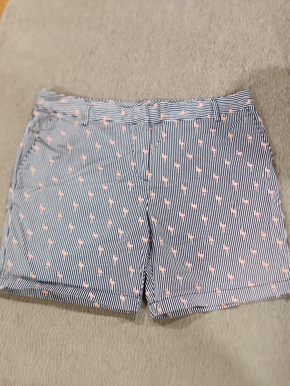 Izod Navy Pinstripe Bermuda Shorts with Pink Flamingo Print Size 12